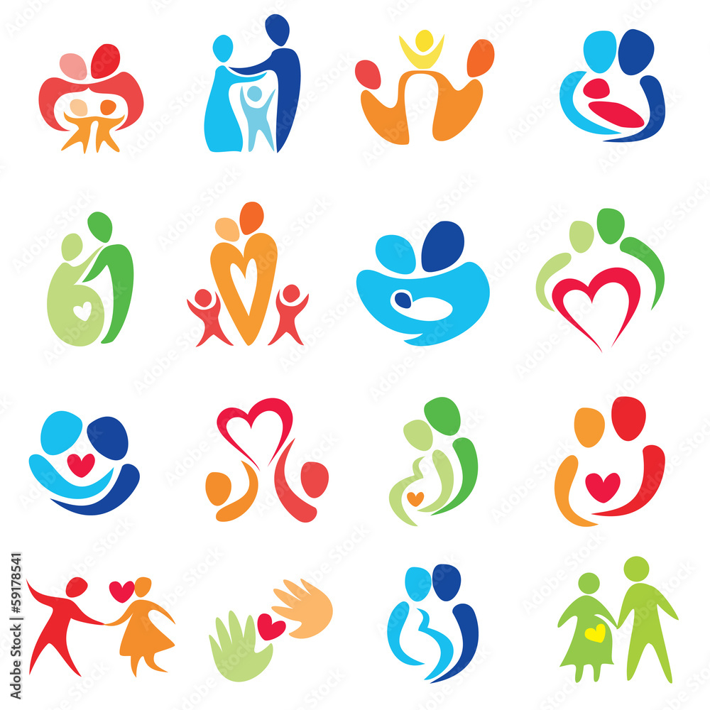 happy family icons, vector symbols collection happy family icons, vector symbols collection