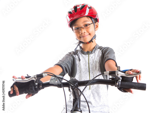 Little Asian Girl Riding A Mountain Bike