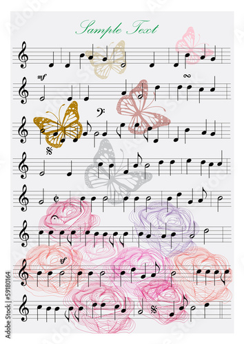 vintage note paper with romantic flowers and butterflies