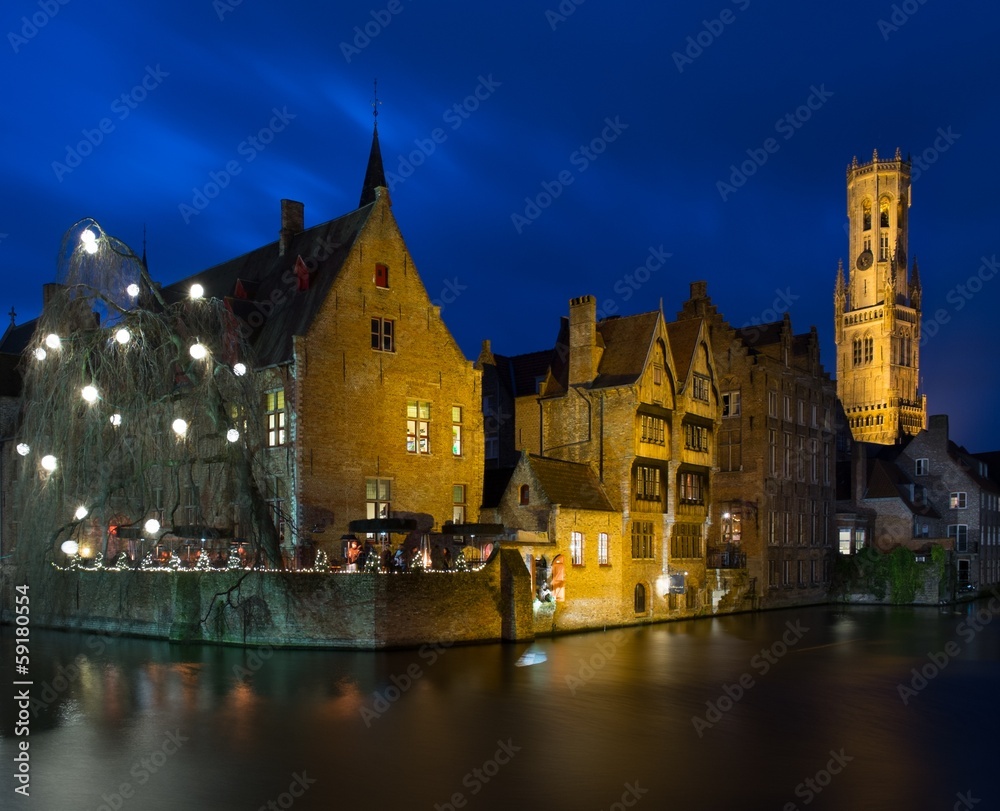 View of a decorated quay in Bruges, Belgium