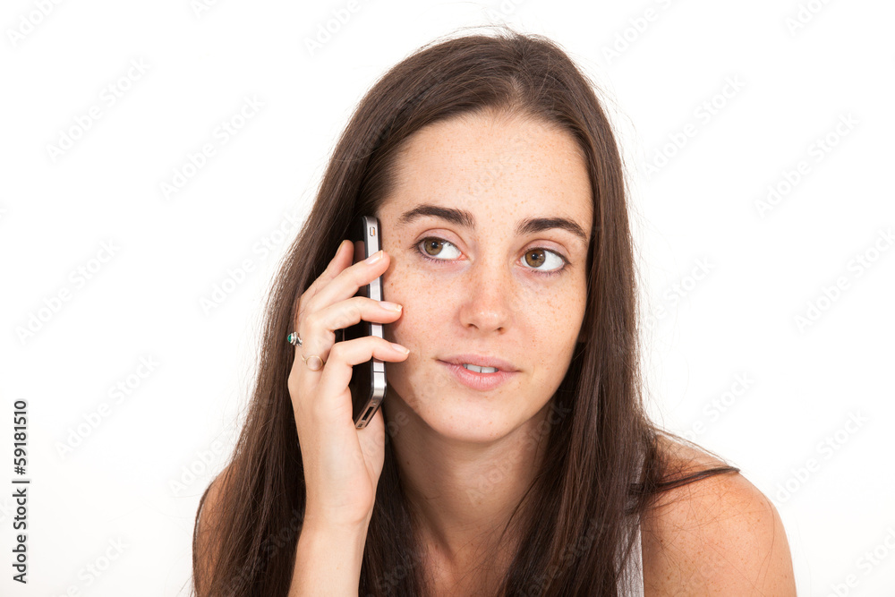 portrait of a pretty young woman on the phone portrait of a pretty young woman on the phone