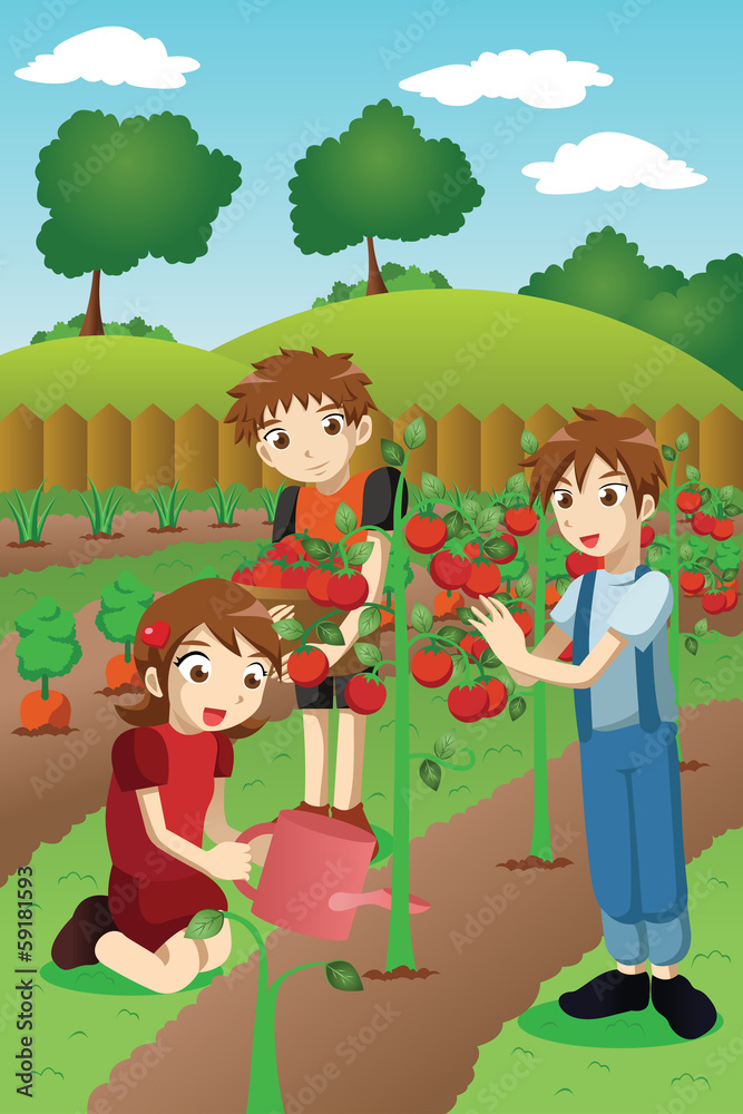 Kids planting vegetables and fruits