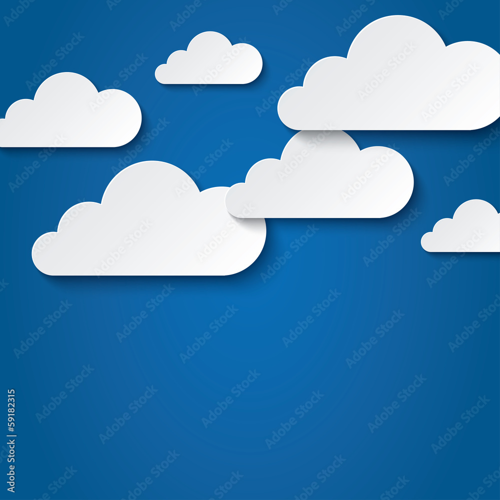 Paper clouds on blue background. Paper sky.