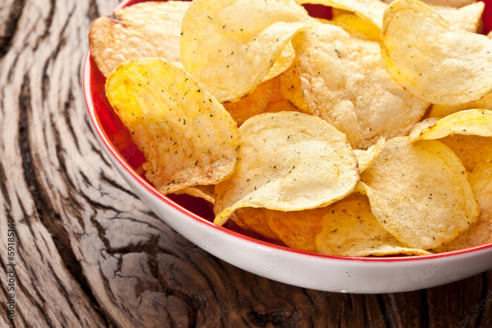 Potato chips in a bowl.