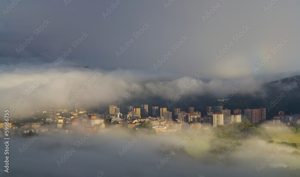 Skyscrapers in mist in Donostia, Spain