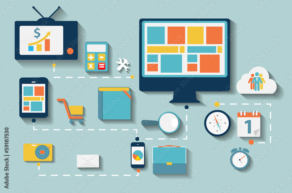 Modern Flat Icon Set for Web and Mobile Application With Compute Modern Flat Icon Set for Web and Mobile Application With Compute