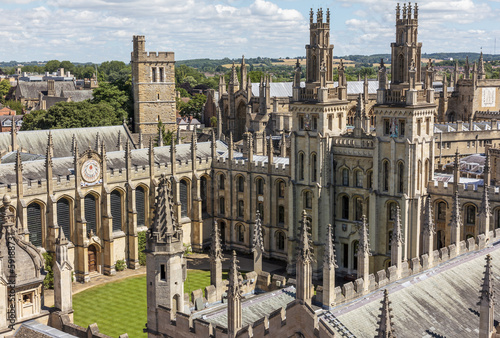 A bird view of All Soul's college in Oxford, England on a sunny