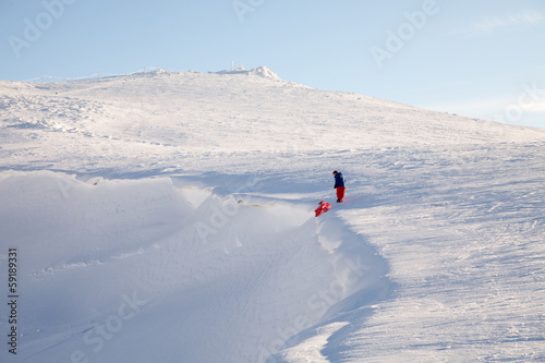 Boy in a snow mountain