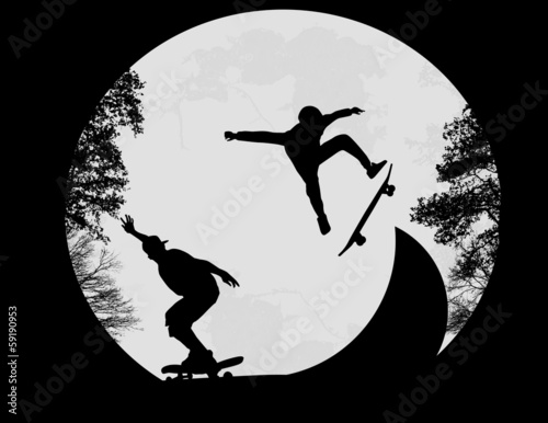 Skateboarders doing a flip trick #59190953