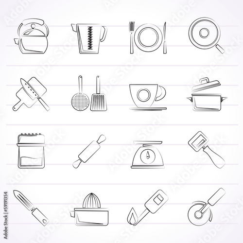 kitchen gadgets and equipment icons - vector icon set