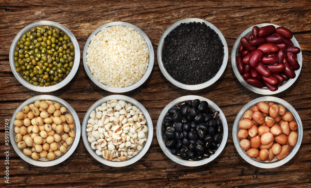 Grains on the wood background