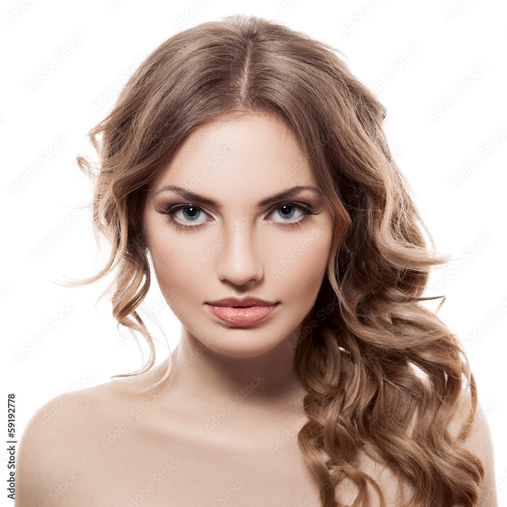 Close-up portrait of caucasian young woman with beautiful blue e Close-up portrait of caucasian young woman with beautiful blue e