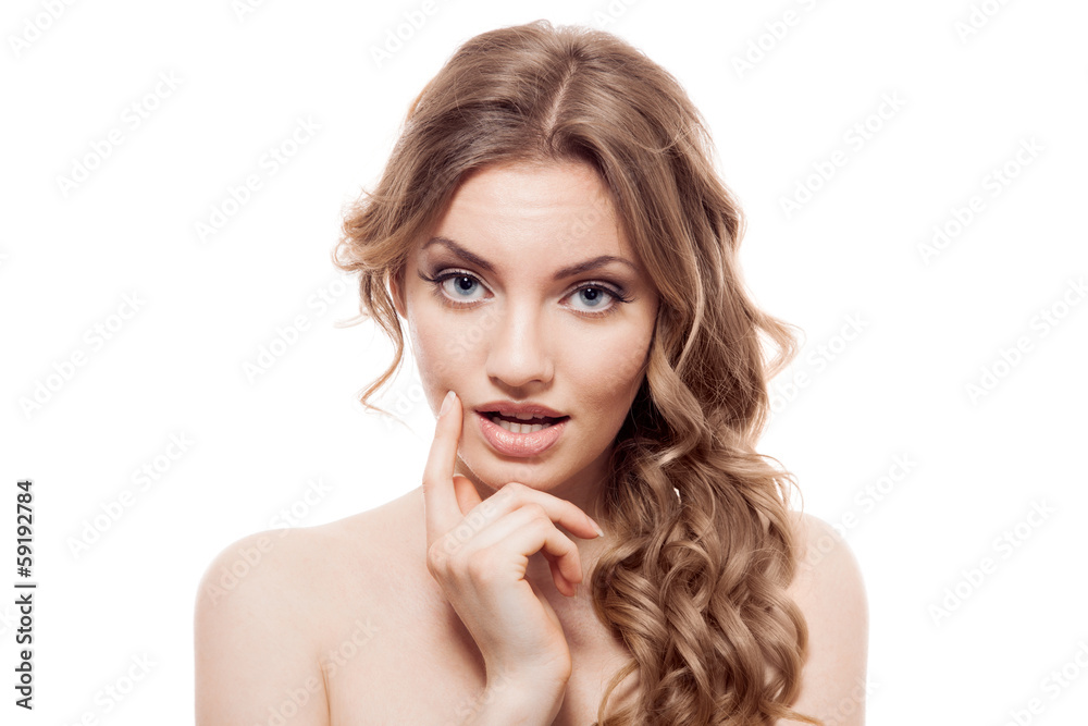 Lovely confused woman against white background Lovely confused woman against white background