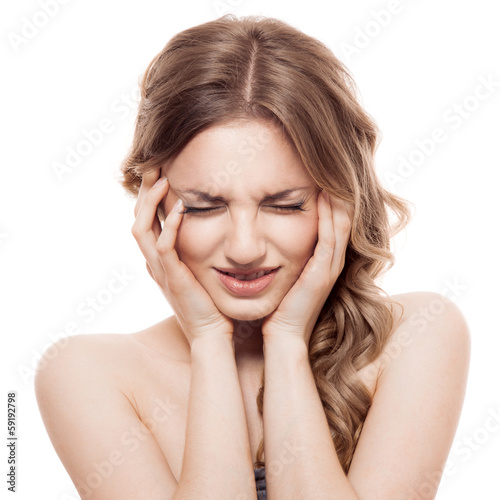 Lovely confused woman against white background