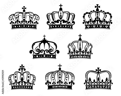 Ornated heraldic royal crowns set