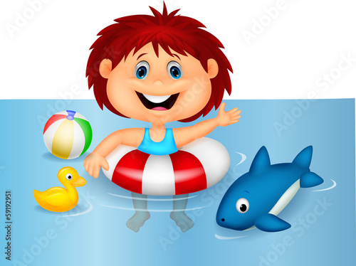 Girl floating with inflatable ring