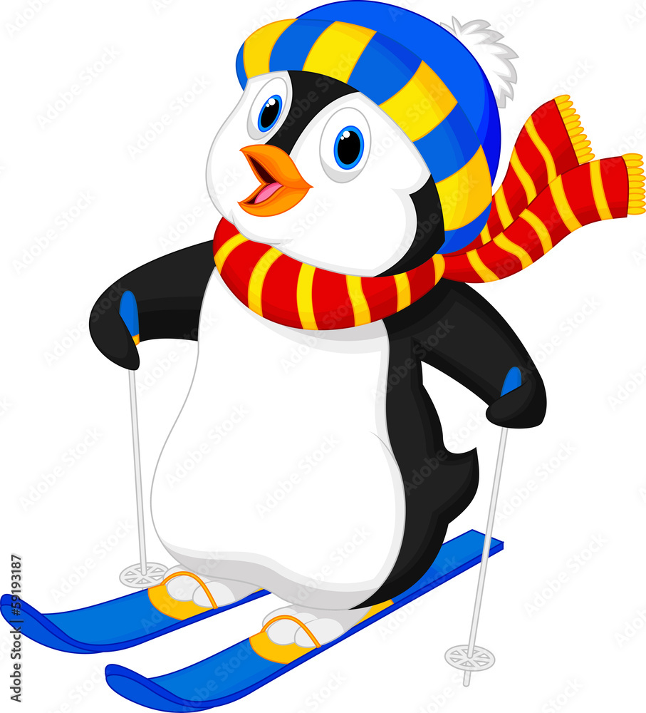 Obraz premium Penguin cartoon skiing