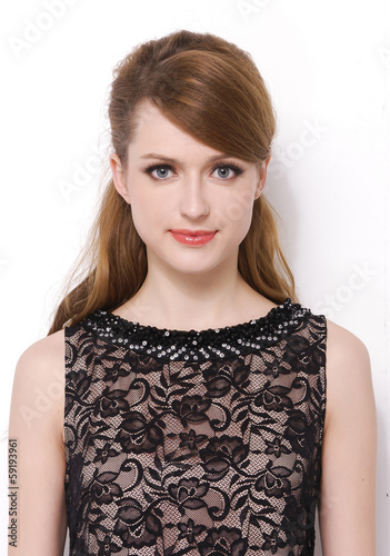 portrait of lovely woman over white background