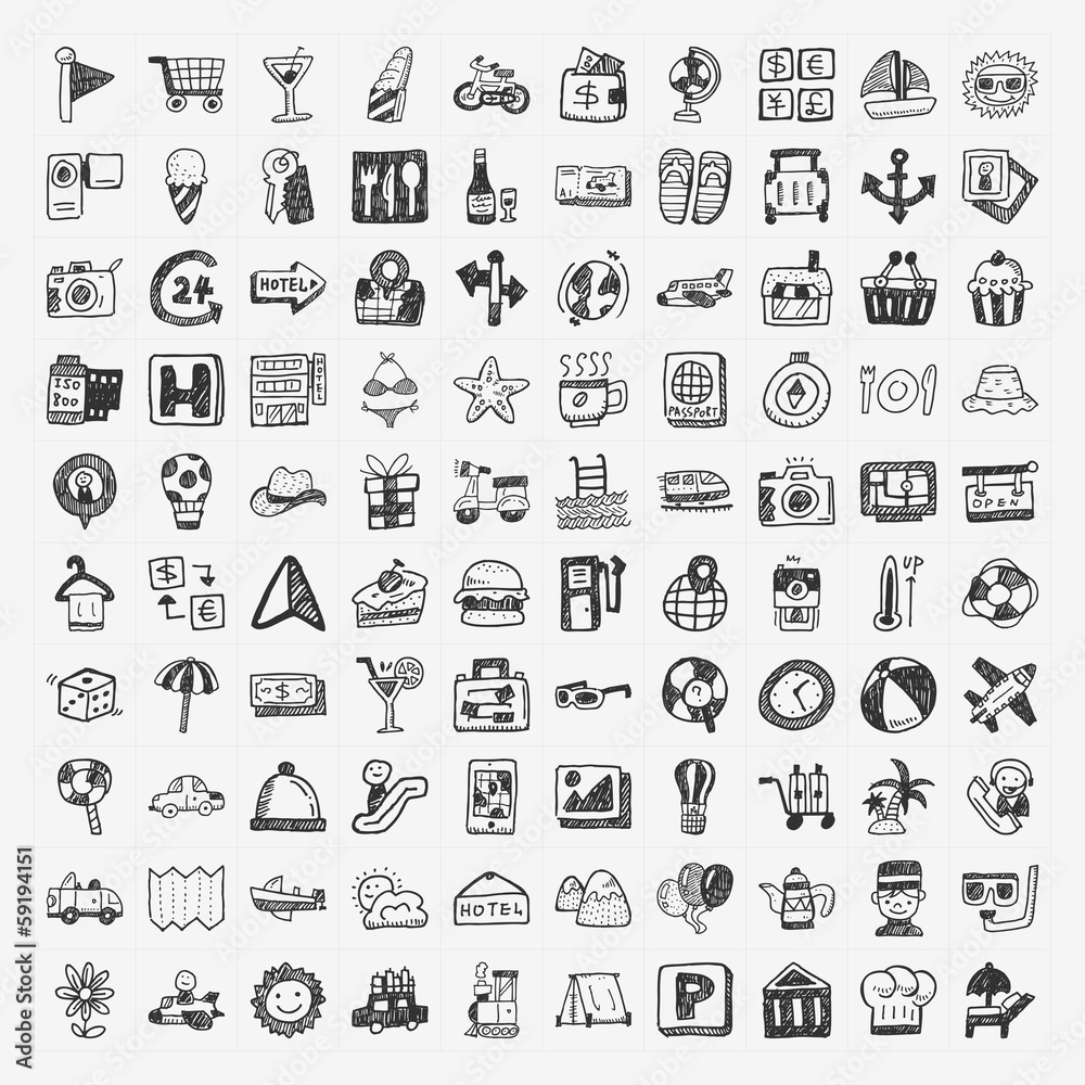 doodle travel icons set doodle travel icons set