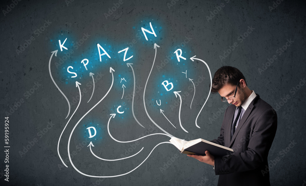 man reading a book while multiple choices are coming out of the man reading a book while multiple choices are coming out of the
