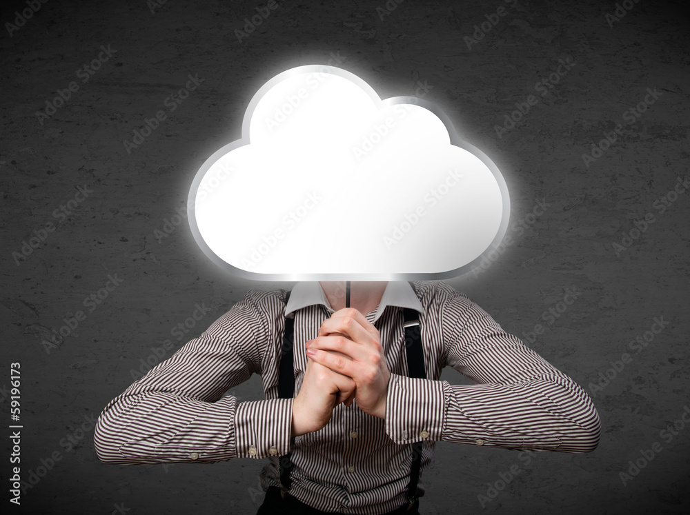 Businessman holding a cloud Businessman holding a cloud