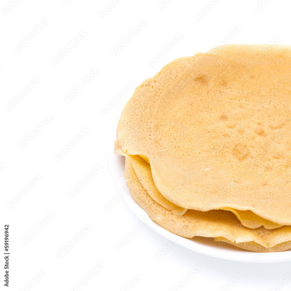 stack of crepes on a plate, isolated stack of crepes on a plate, isolated