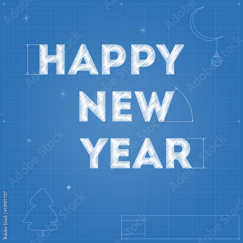 Card of New Year blueprint drawing