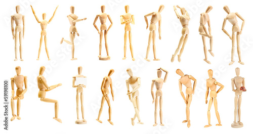 Konstfotografi Collage of wooden mannequin in different positions
