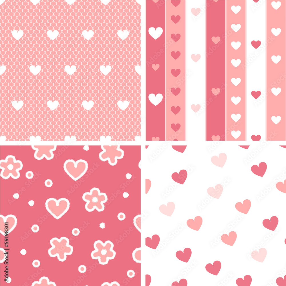 Hearts valentine's day seamless patterns set in pink and white