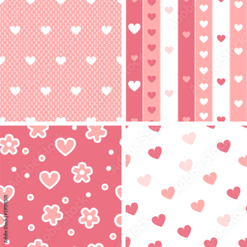 Hearts valentine's day seamless patterns set in pink and white