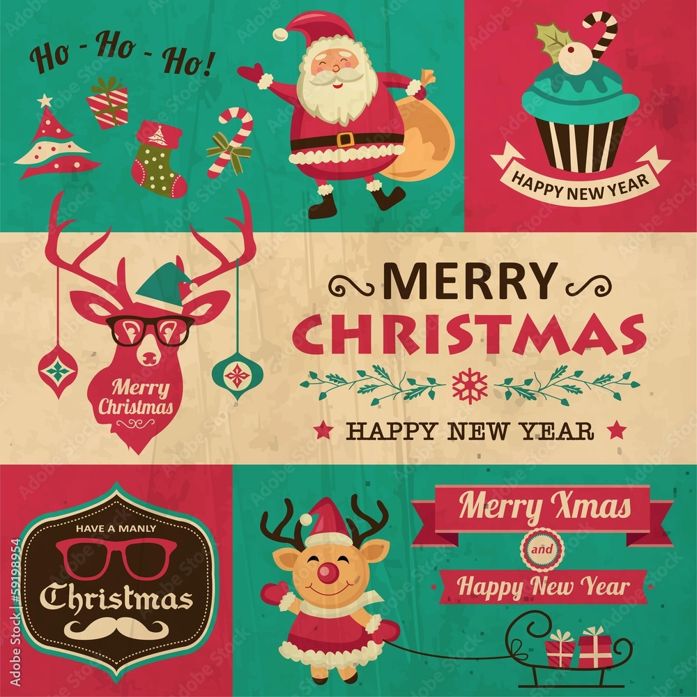 Fototapeta premium Vector collection of vintage Christmas elements