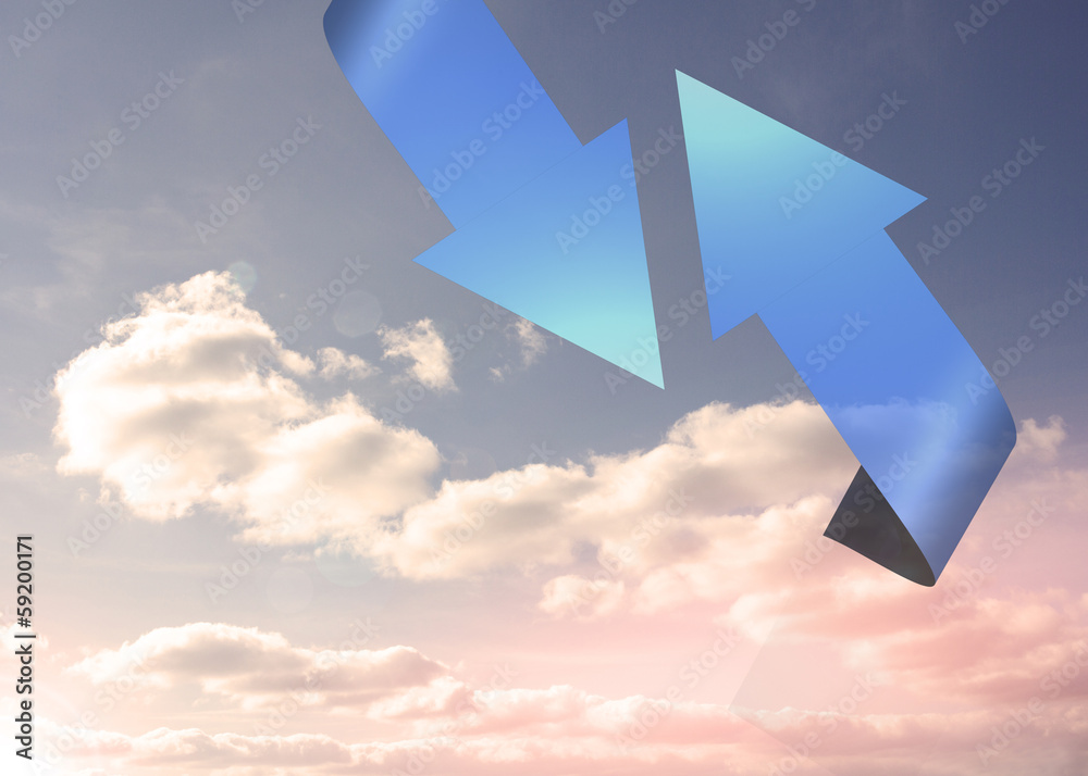Fototapeta premium Blue arrows pointing against sky