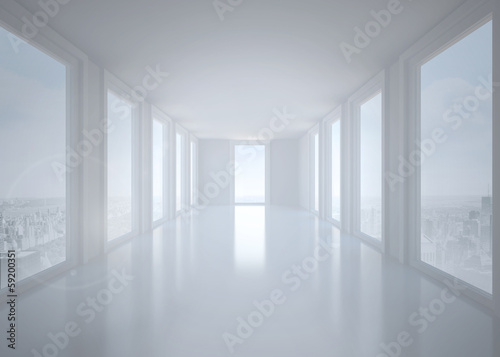 Bright white hall with columns