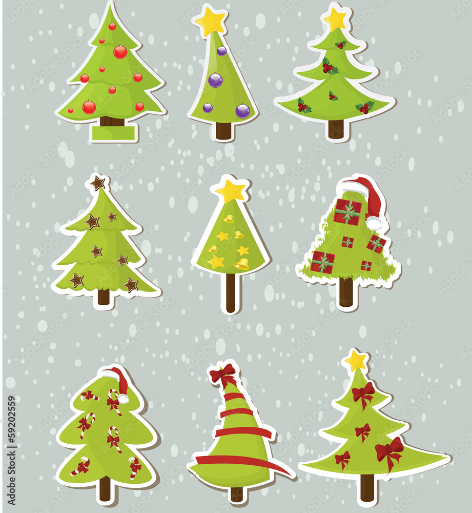 Set of Christmas trees on stickers