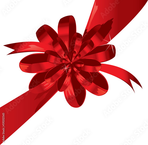 Big red holiday bow on white background