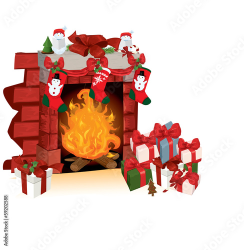 Christmas fireplace vector