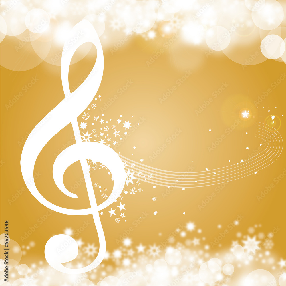 Golden christmas Background with clef, voucher