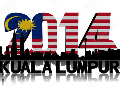 Photography Kuala Lumpur skyline with 2014 Malaysian flag text illustration
