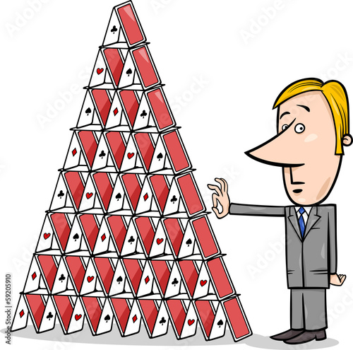 businessman and house of cards cartoon
