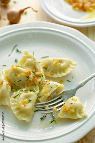 Dumplings with curd cheese and potato filling