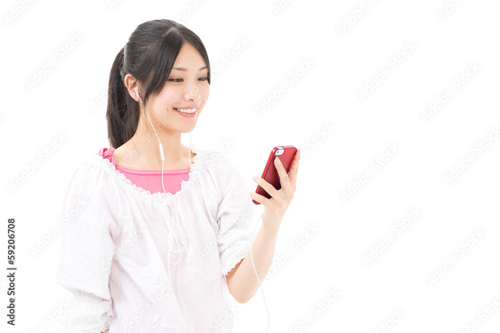 young asian woman using smart phone on white background young asian woman using smart phone on white background