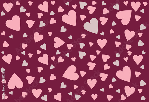 Tonal Pink Hearts on a Deep Red Background