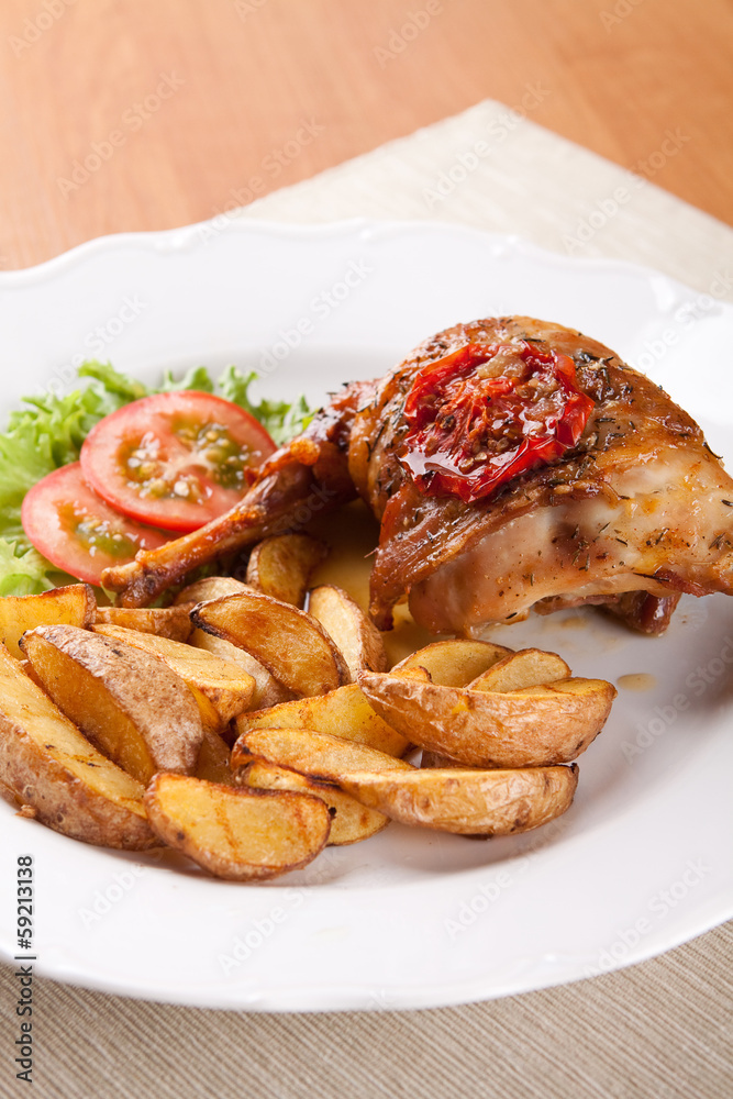 Packaged rabbit in olive oil with potatoes Packaged rabbit in olive oil with potatoes