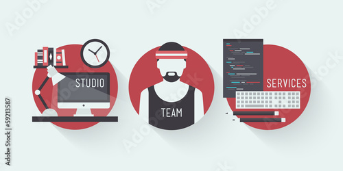 Studio design services flat icons