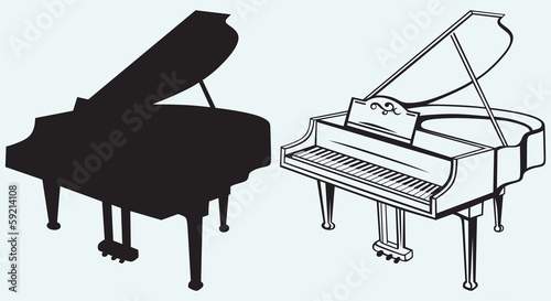 Grand piano isolated on blue background