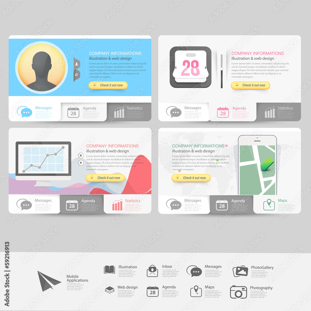 Collection of vitange cards with flat Ui elements and icons Collection of vitange cards with flat Ui elements and icons