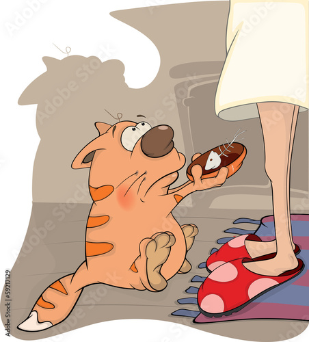 Hungry tabby cat cartoon