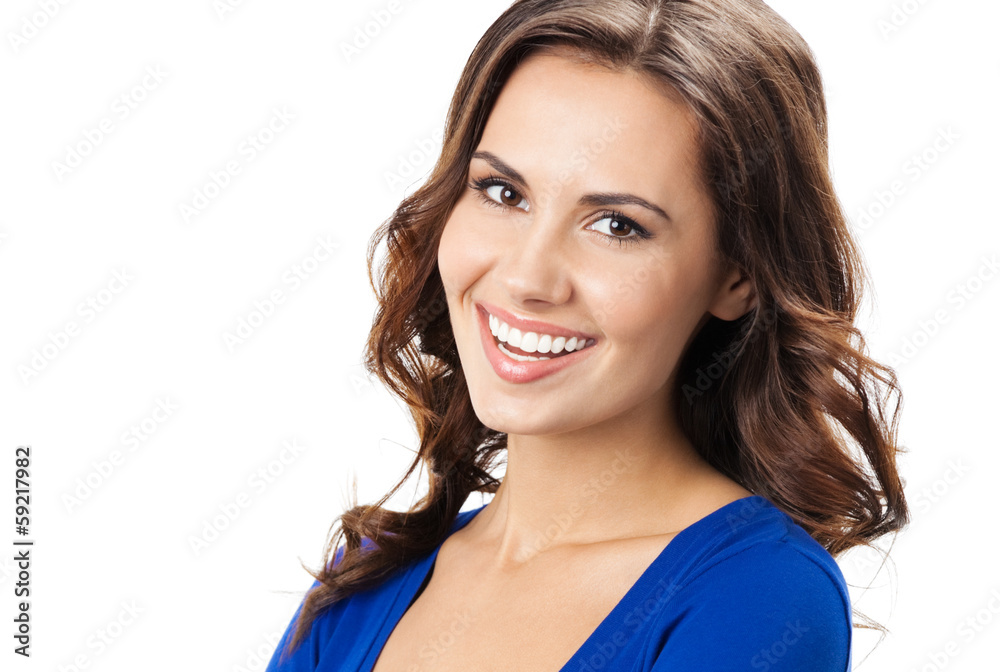 Happy smiling young woman, over white Happy smiling young woman, over white