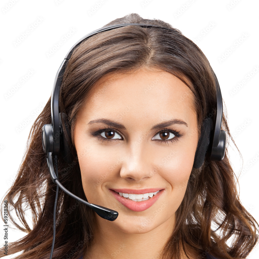 Support phone operator in headset, isolated Support phone operator in headset, isolated