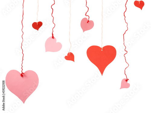 Different shape red and pink valentine paper hearts